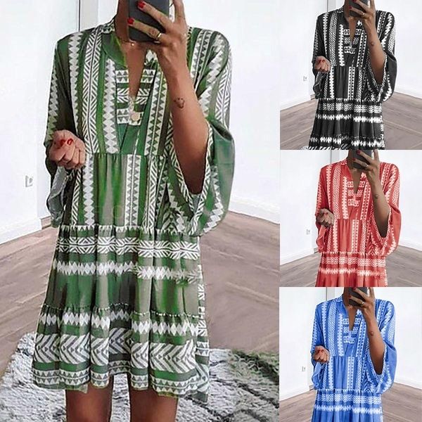 

2019 new arrival women printed dresses fashion summer autumn long sleeves designer dresses large size womens clothes size s-5xl, Black;gray