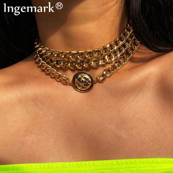 

hip hop gothic curb cuban big chunky chain necklace steampunk men punk layered aluminum thick circle necklace for women jewelry, Silver