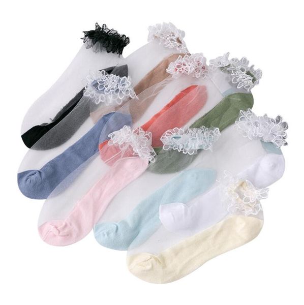 Meninas Lace Side algodão fino Socks Mulheres Verão malha respirável Sock Senhora Transparente Meias Moda Tornozeleira Elastic Socks B810