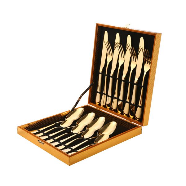 

16 pieces 4set dinner set rainbow/gold/black stainless steel tableware set knife fork scoops silverware cutlery set with gift box