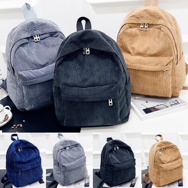 

2019 women lady backpack travel solid corduroy handbag satchel rucksack shoulder school bag backpacks