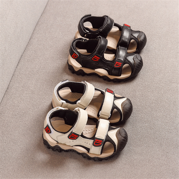

boys sandals genuine leather toddler boys sport summer shoes for 3-17 years old kids children toes protection sandals, Black;red