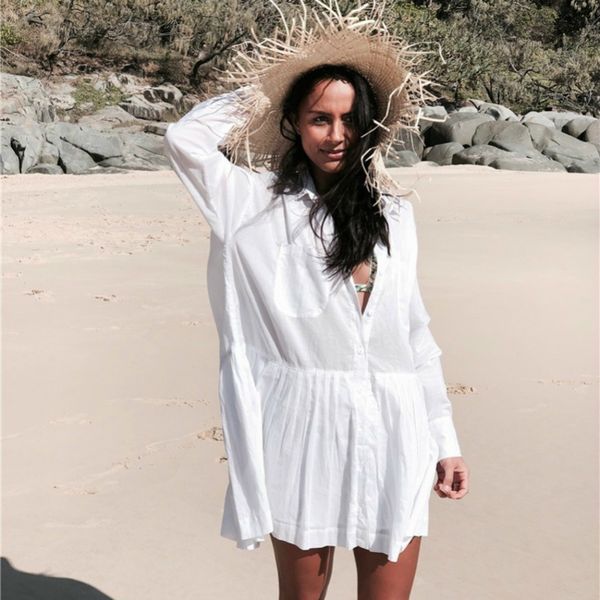 

new 2019 summer women bikini beachwear cover up hollow out v neck shirts solid color beach swimsuit cover ups, Blue;gray