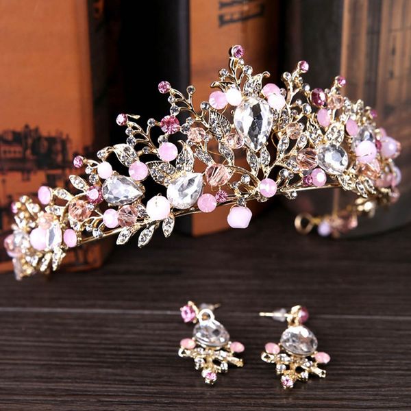 

pearl bridal crowns handmade tiara bride headband crystal wedding diadem queen crown wedding hair accessories, Golden;white