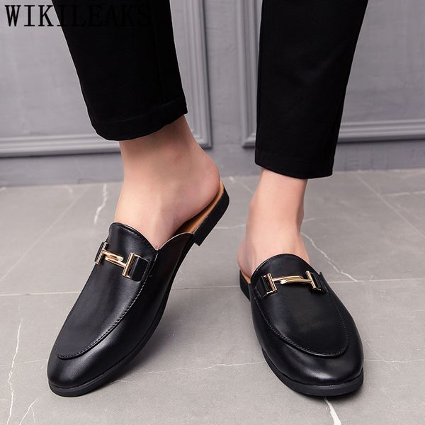 

black half shoes for men leather shoes men mules casual fashion sapato social masculino mocassin homme chaussure 2019