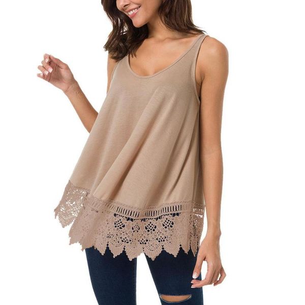 

women summer casual sleeveless tank fashion o-neck lace patchwork vest tee tank top, White