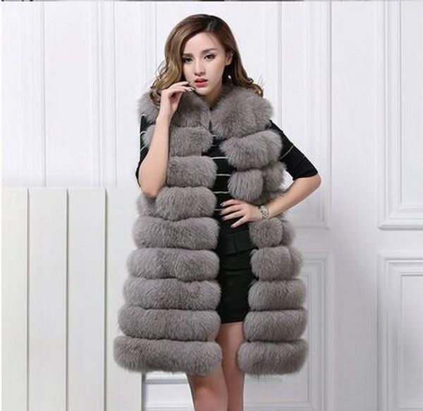 

faux fur coat women winter gilet female super long fake fur vests with hooded furry vest female abrigos mujer waistcoat, Black