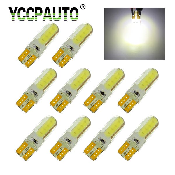 

yccpauto t10 led bulbs white auto wedge clearance lamp turn signal parking side maker light silica gel cob w5w 194 168 10pcs