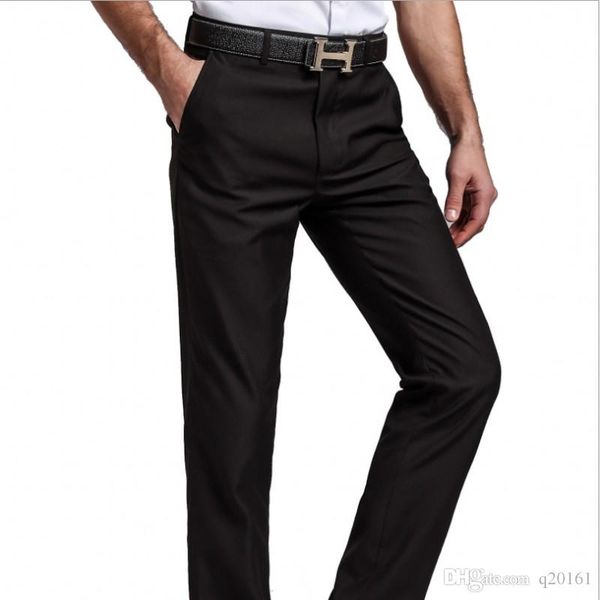 

мужской slim fit плоский фронт костюм отдельные брюки формальные свадебные бизнес прямые мужские брюки тонкие офисные брюки офисные мужские, Black