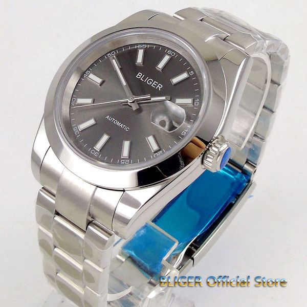 

solid 40mm grey and black dial luminous saphire glass polished bezel 21 jewels miyota 8215 automatic movement men's watch men, Slivery;brown