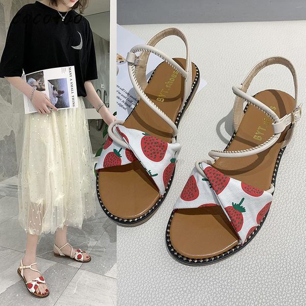 

student sandals women's fashion strawberry ins tide fairy style 2020 spring and summer new wild comfortable beach shoes, Black