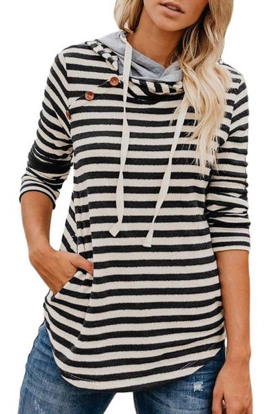 

casual loose striped woman sweatshirt fashion spring autumn long sleeve hooded pullover female sweatshirt hoodies, Black