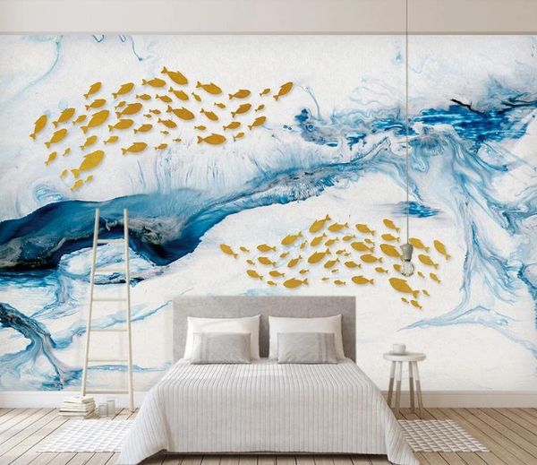 

large 3d wallpaper mural custom blue simple swimming fish living room bedroom tv background wallpaper mural 3d