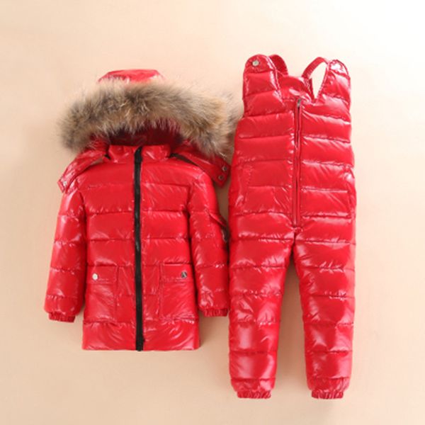 

2020 russian winter real fur snowsuit children duck down warm clothing sets baby girls and boys waterproof suit, White