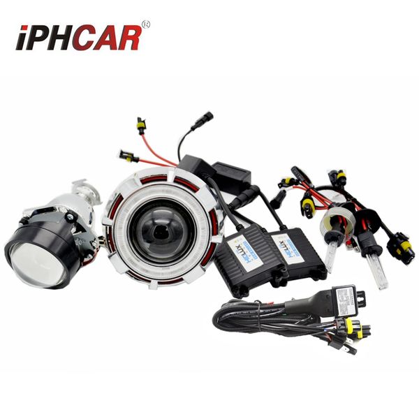 

2.8 inch bixenon projector lens with dual drl led day running angel eyes shrouds hid xenon ballast bulb car assembly kit