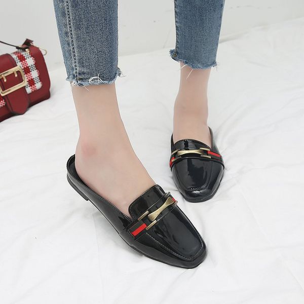 

net red with the same slippers female summer wear 2018 new fashion sandals lazy no heel baotou half slippers, Black