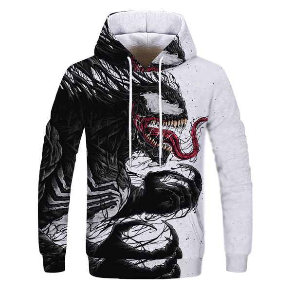 

2019 new sweatshirt customize horror venom 3d printed hoodies unique pullovers men clothing drop shipping, Black