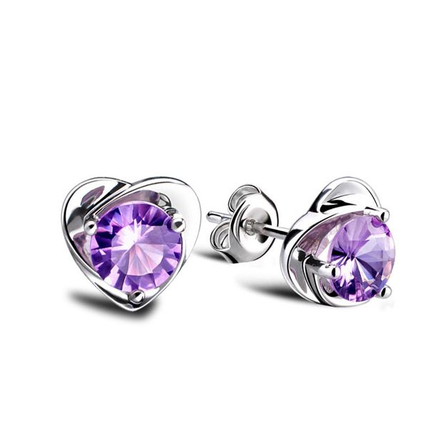 

925 pure silver authentic earring stud three colors zircon earrings stud heart-shaped anti-allergy earrings, Golden;silver