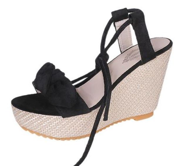 

yeeloca 2020 summer open toe bow breathable beach sandals rome lace-up casual shoe vr002, Black