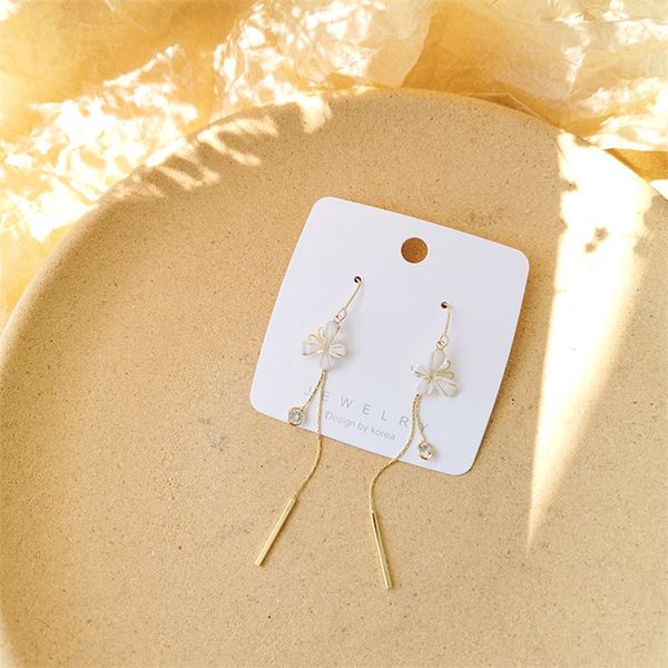 

long acrylic flower earrings petals ear hook temperament rhinestone tassel earrings beautiful girls fashion jewelry, Silver