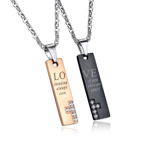 

stainless steel couple necklaces elongated cross necklace gold black titanium valentine's day gift jewelry, Silver