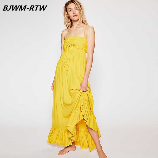

halter elastic strapless tie bow party dress women summer dress 2019 ruffles hem ankle-length long dresses woman party night, Black;gray