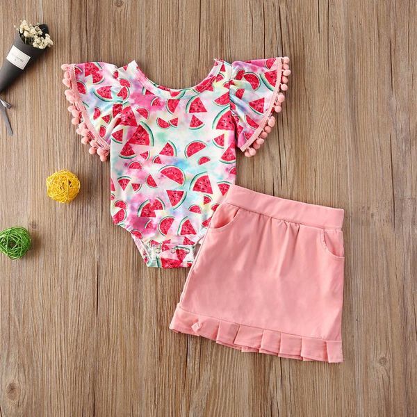 

clothing sets fashion toddler baby girl summer 2pcs set watermelon print jumpsuit + solid pencil skirt suit casual clothes, White