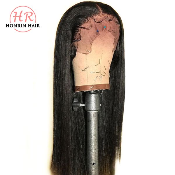 

honrin hair full lace wig silky straight pre plucked bleached knots brazilian virgin human hair lace front wig 150% density glueless, Black;brown