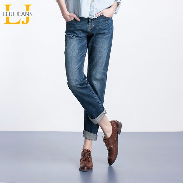 

leijijeans spring plus size fashion bleached vintage mid waist full length loose boyfriend jeans stretch jeans for women, Blue