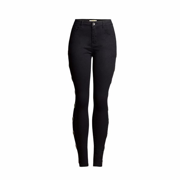 

2018 spring autumn women hollow out black jeans stretch skinny female slim pencil pants denim ladies trousers, Blue