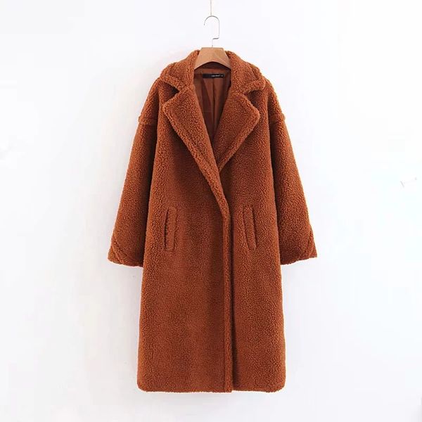 

women lambswool long coats turn-dow collar thick warm jackets teddy shaggy loose outerwear female fashion winter coat parka, Black