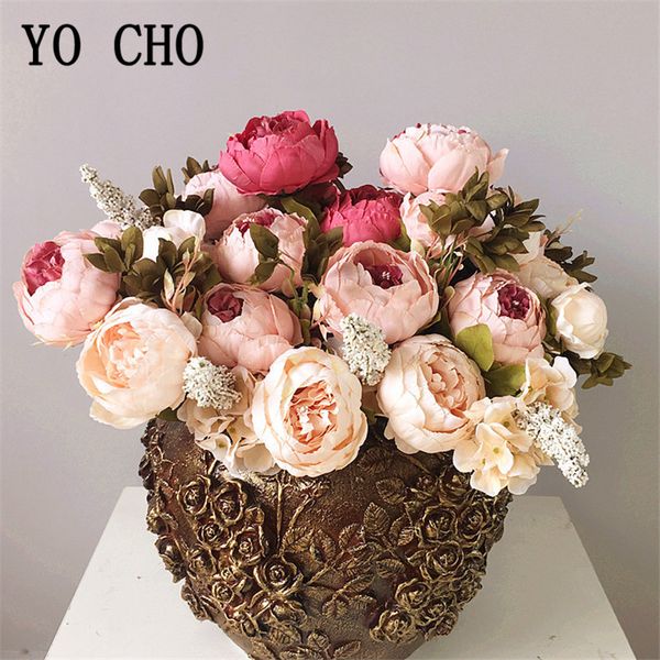 

yo cho 13 bunch/bouquet artificial peony flowers fake silk rose peonies for home party decor bridal wedding decoration wreath