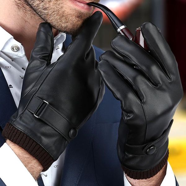 

men' pu leather glove plus velvet riding windproof glove winter warm outdoor driver gloves touch screen gloves, Blue;gray
