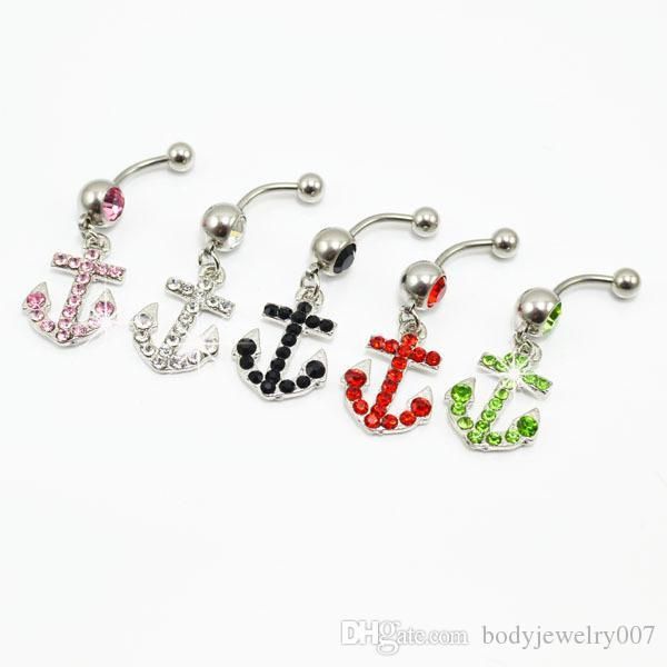 

d0114-1 ( 3 colors ) nice anchor style navel belly ring 20 pcs clear color stone drop shipping body piercing jewelry, Silver