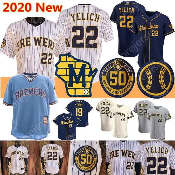 

2020 milwaukee jersey christian yelich robin yount paul molitor men women youth button down pullover size s-3xl, Blue;black
