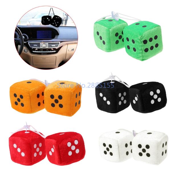 

1 pair fuzzy dice dots rear view mirror hanger ornaments auto car interior decoration car styling accessories 6 colors c45