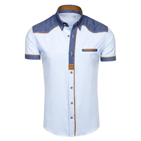 

men's casual shirts summer men short sleeved shirt 2021 fashion single-breasted turn down collar male clothes, White;black