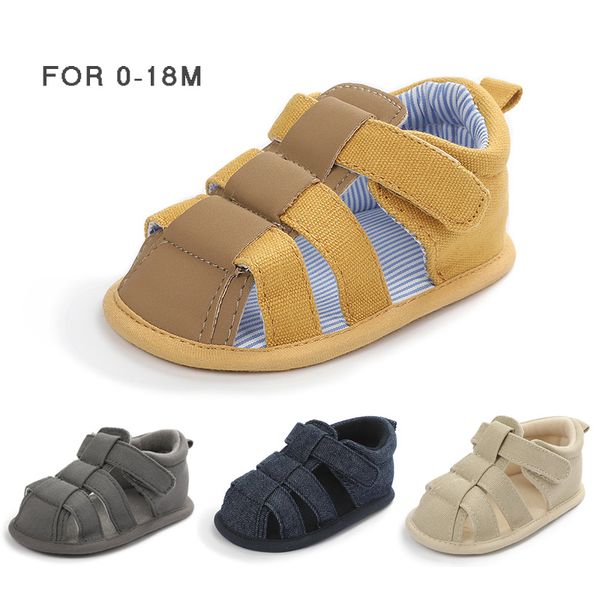 

2020 summer 0-18 month canvas upper baby boys sandals new fashion child first walker infant kids toddler boys soft sole sandals, Black;red