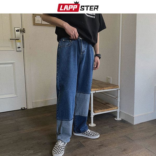 

lappster patchwork blue jeans pants 2019 distressed jeans streetwear korean style denim vintage designer harem pants plus size