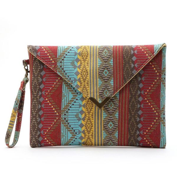 

women geometric pattern canvas envelope bag clutch wristlets handbag