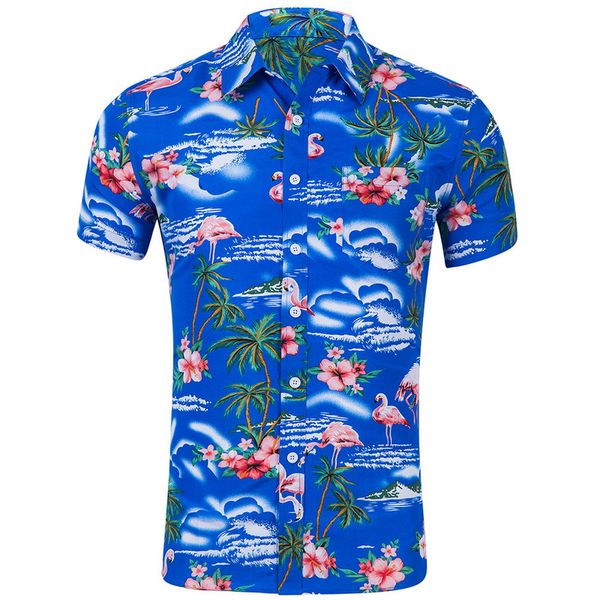 

new arrival summer men short sleeve hawaiian shirt 2019 hawaii style shirt casual beach hawaii shirts slim fit male blouse top, White;black