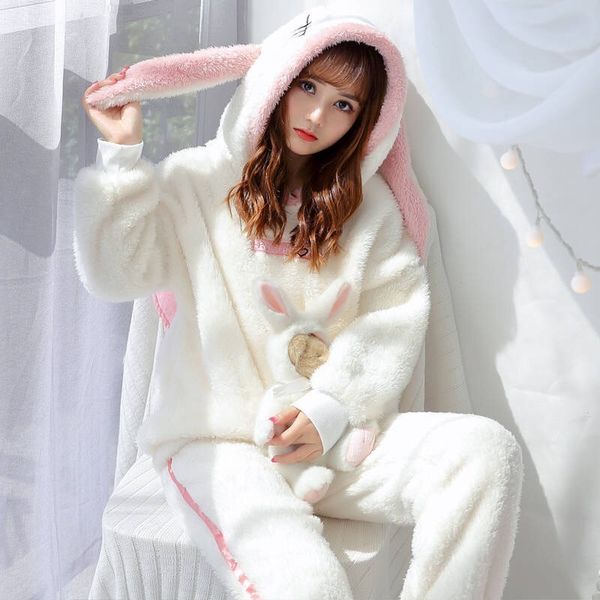 

autumn winter pajamas woman 2019 pijama mujer leisure two piece set bugs bunny printing indoor clothing home suit sleepwear, Blue;gray