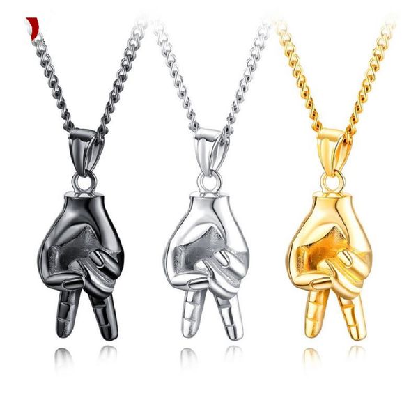 

men charm hip hop jewelry punk victory gesture necklace fashion pendant stainless steel chains design gold silver black necklaces for mens