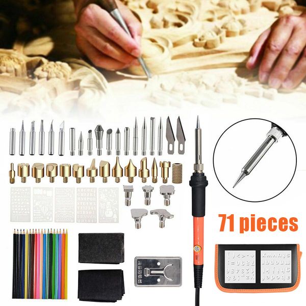 

71 pcs/set 110v wood carving pen burning set electric soldering iron set pyrography tools kit vj-drop