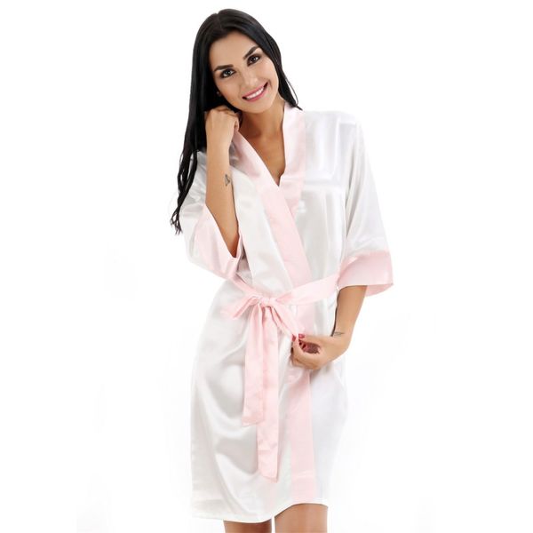 

women silk satin short night robe solid kimono robe fashion bath bathrobe peignoir femme, Black;red