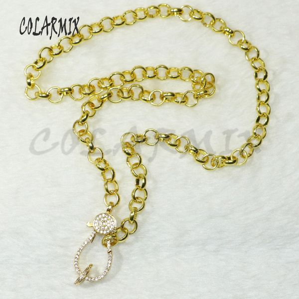 

5 strands multi color necklace zircon clasp copper chain necklace opened link chain fashion jewelry accessories 50576, Silver