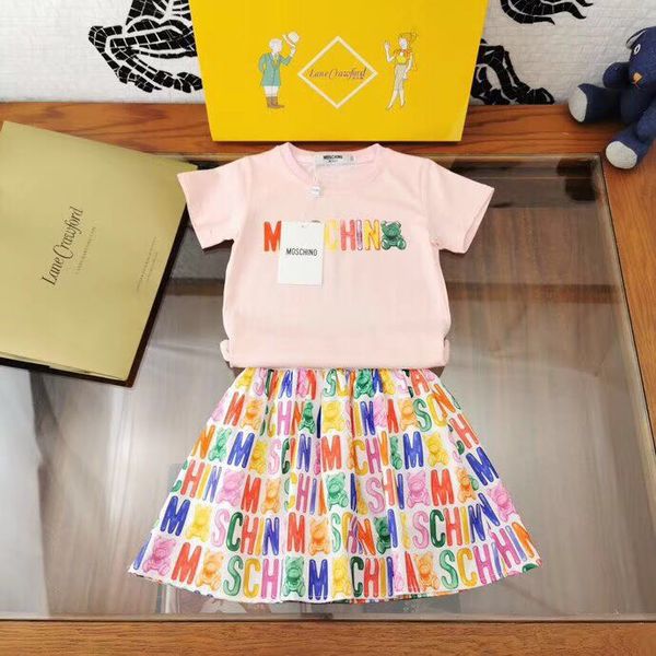 

western girls outfit 2pcs summer girls clothing set short sleeve skirt set, White