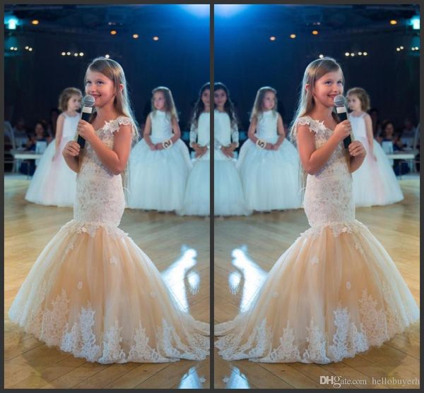 

2019 new cute mermaid girls pageant gowns lace applique sleeveless flower girls dresses children organza v neck kids birthday dress, White;red