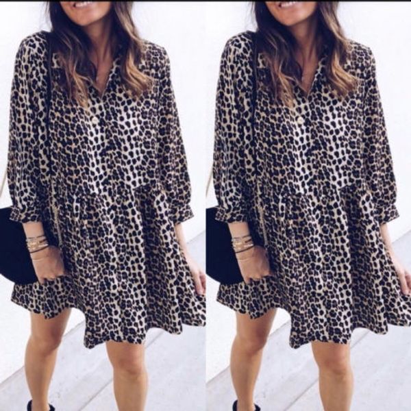 

women long sleeve leopard print mini short dress v neck party club wear wrap dress, Black;gray
