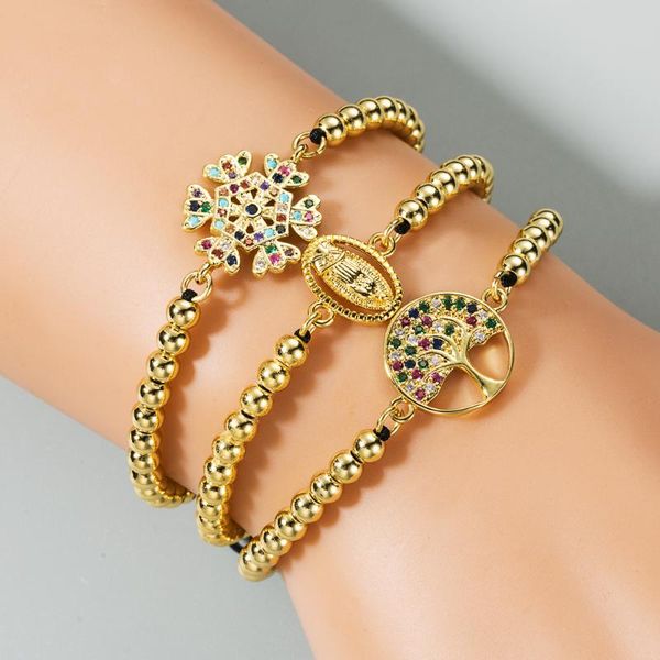 

cz rainbow color cubic zirconia pendant bracelets hollow virgin mary snowflakes wishing tree adjustable copper bracelets, Golden;silver